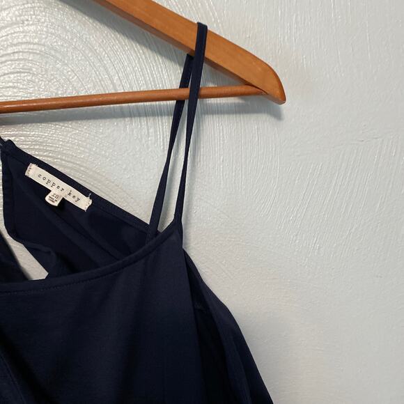 Copper Key Navy Flutter Sleeve Stretch Romper Attached Spaghetti Strap Tank XS - Picture 10 of 14